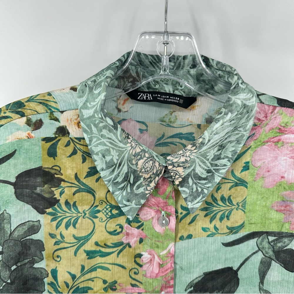 Zara Oversized Floral Patchwork Button Up Blouse … - image 4